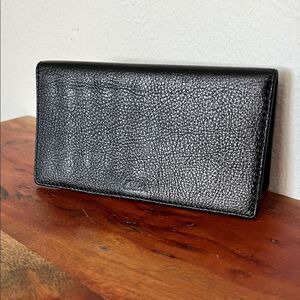 Coach Pebbled Black Leather Checkbook Holder Case Slim Bifold Vintage Old Money